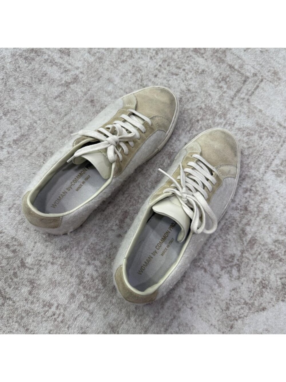 Common Projects Shoes Womens Size 6.5 Beige Suede Wool Low Top Sneakers 6079